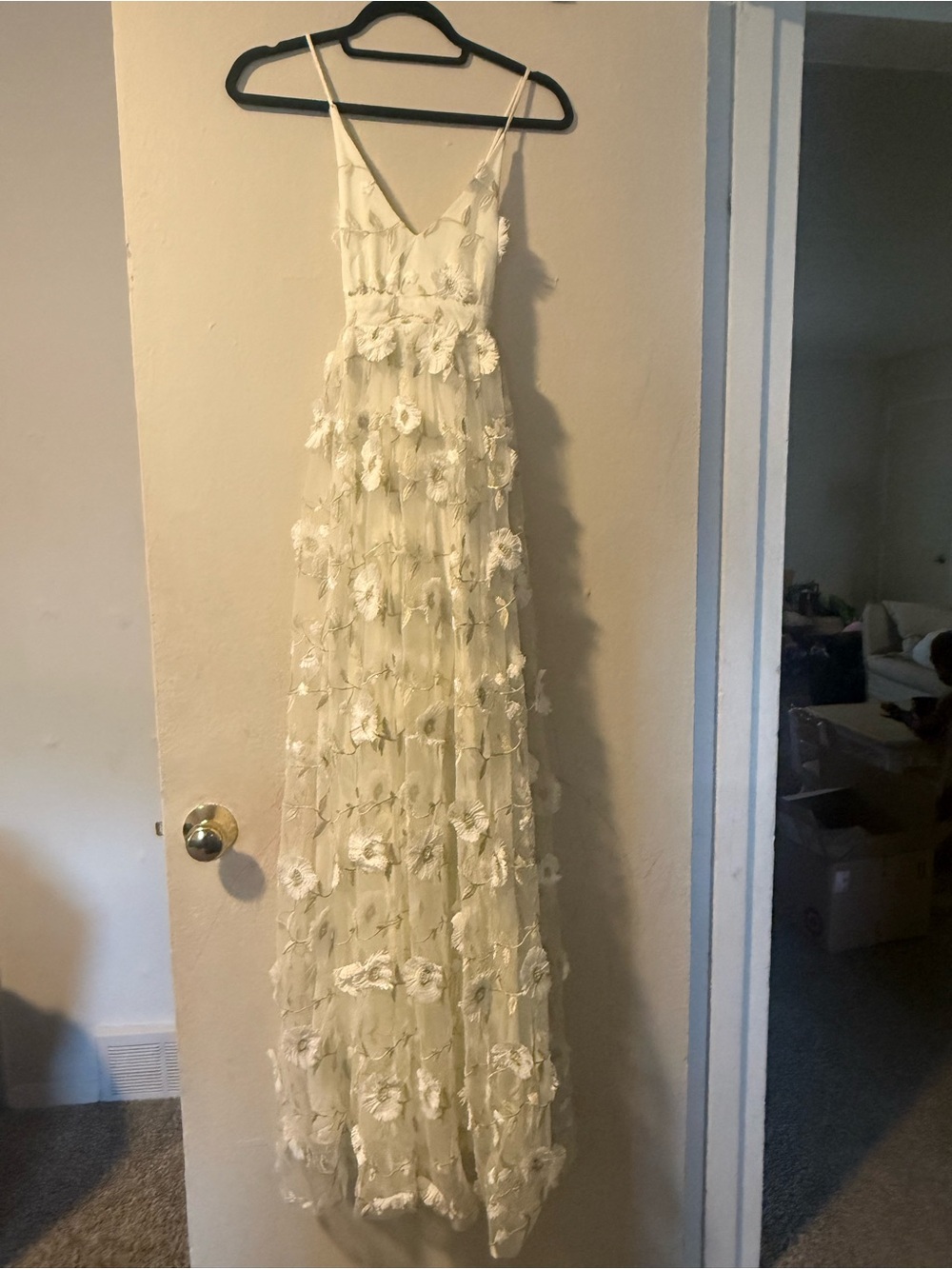 Altar'd State Ivory 3D Floral Appliqué Maxi Dress - Spaghetti Strap